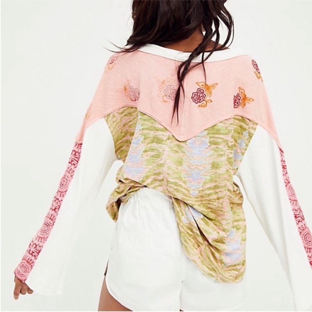 Free People Rare Wherever Women's Multicolor Boho Top XS Oversized - Picture 2 of 7